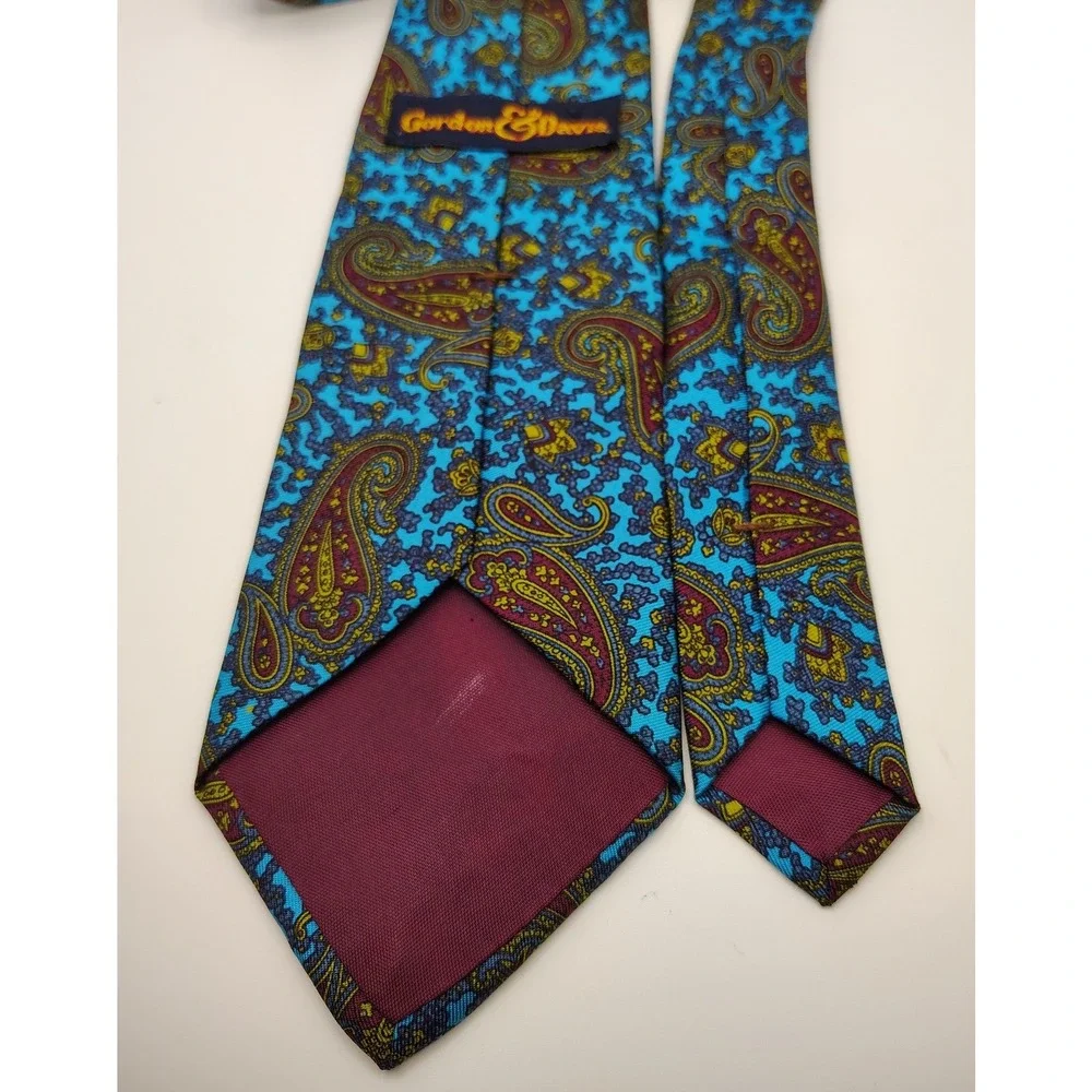 Gordon Davis Paisley Silk Necktie‎ Blue Red Gold Classic Men's Formal